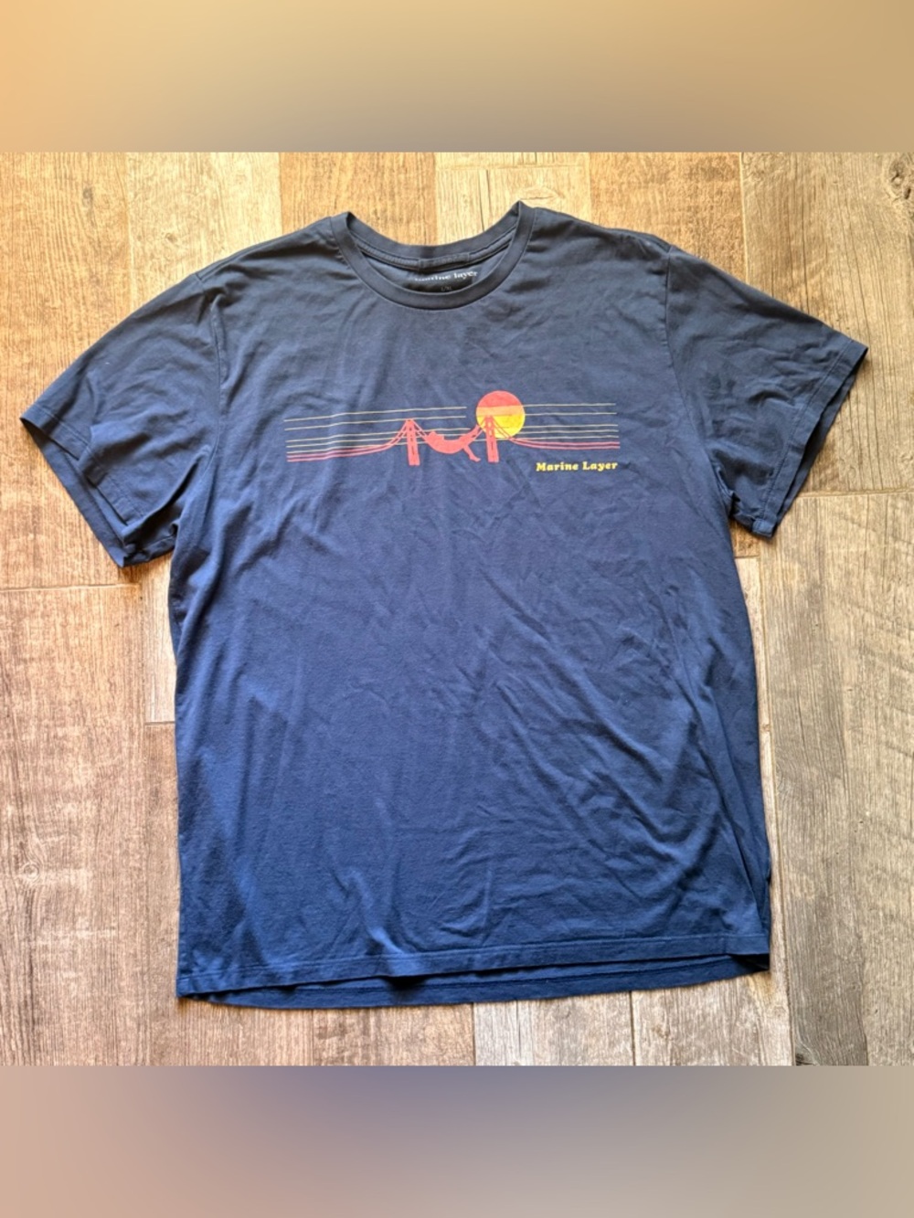 Marine Layer T Shirt Mens Large Navy Blue Graphic Short Sleeve Soft Stretch